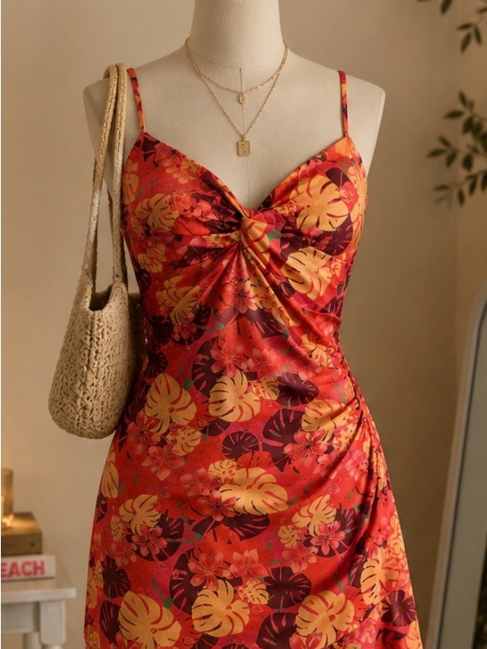 Tropical Twist Red Floral Slip Dress